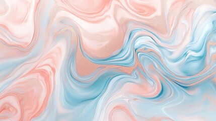 Fototapeta premium A captivating swirl of light pink and soft azure tones, beautifully intermingled with rose gold accents, creating a fluid marble design that exudes elegance and sophistication.