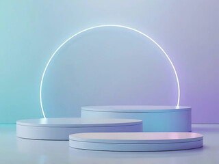 Modern Minimalist Podium Product display with Neon Light Arch