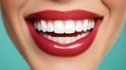 Obraz premium Bright, cheerful smile reveals healthy white teeth and confident expression against a vibrant background setting