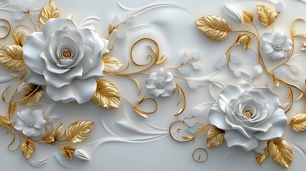 3D wallpaper with a white and gold floral background