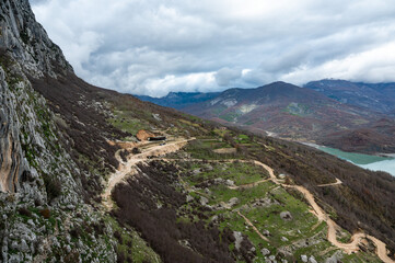 Dirty gravel road at Gamti Mountain towards the restaurant, Albania