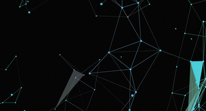 Abstract network background with blue dots and lines on black, connecting points, tech