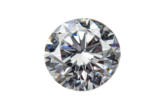 Iconic Round Brilliant Cut Diamond Crystal Offering Exceptional Light Performance Isolated on Transparent Background