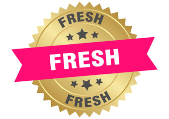 fresh. fresh round pink and gold label isolated on transparent background