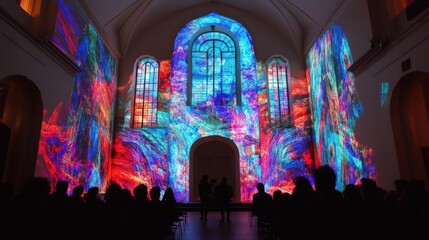 Discover the enchanting vibrancy of light projections showcased in a historic setting