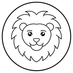 Lion Head in Circle Line Art Vector Illustration and Logo Outline Drawing