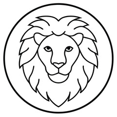 Lion Head in Circle Line Art Vector Illustration and Logo Outline Drawing
