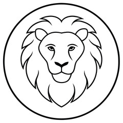 Lion Head in Circle Line Art Vector Illustration and Logo Outline Drawing