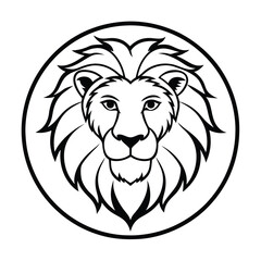 Lion Head in Circle Line Art Vector Illustration and Logo Outline Drawing