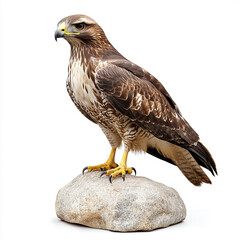 Fototapeta premium a robust buzzard isolated on a white background, perched on a rock 