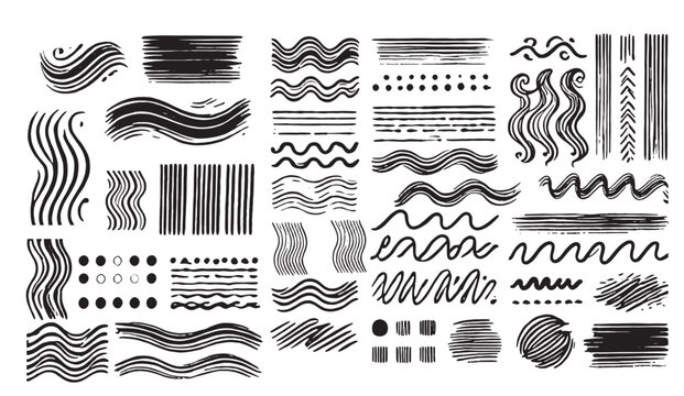 Hand-Drawn Abstract Brushstrokes and Patterns, A Collection of Black Ink Textures, Lines, Waves, Circles, and Scribbles for Graphic Design and Creative Projects