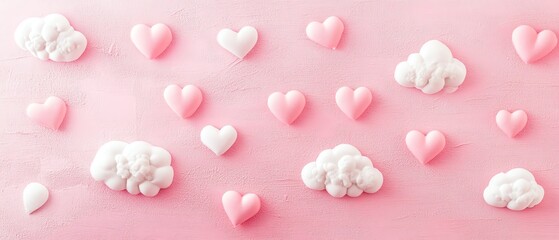 Pale pink canvas with small white clouds Valentine's day Background