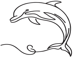 one line drawing dolphin fish wild animal vector illustration