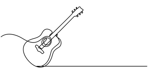 One continuous line drawing of acoustic guitar, Vector guitar continuous  One line sketch drawing concept of music illustration and minimalistic, Guitar Continuous Line Illustration, Acoustic guitar.