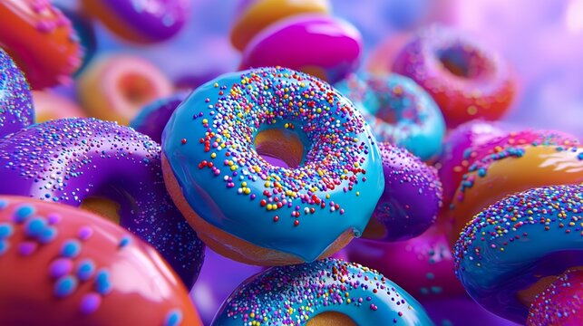 colorful dougnuts , in a coloid color background , whole 