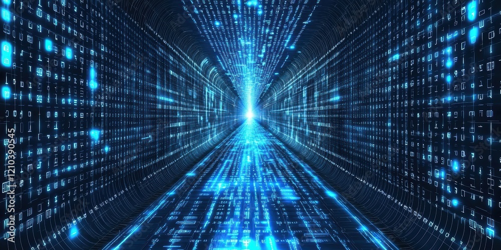 Poster blue digital binary data networks virtual environment technology abstract viewpoint
