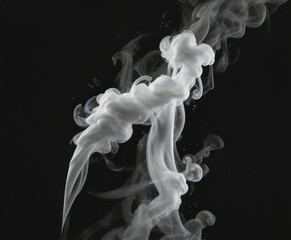 Fototapeta premium Elegant wisps of white smoke against black backdrop, misty, graceful