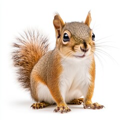 Adorable Fluffy Squirrel Portrait Against White Background