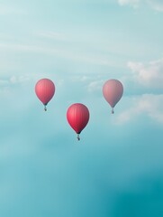 Obraz premium a realistic photograph of air ballon flying, solid sky background 