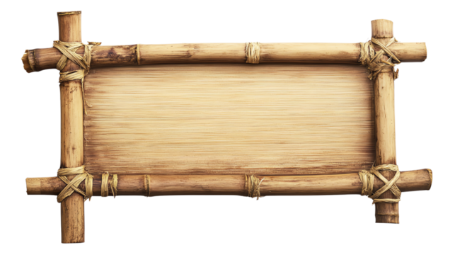 Blank wooden sign with bamboo frame design.