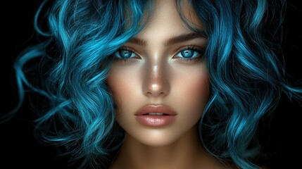 Striking Beauty with Vibrant Blue Hair
