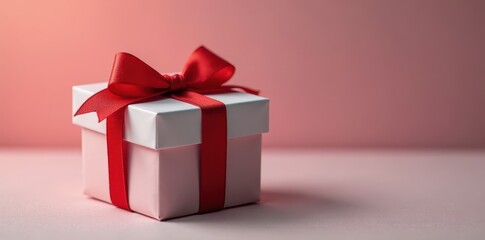 Obraz premium Elegant red ribbon tied gift box, 
