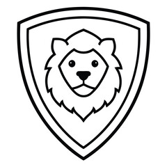 Lion Head in Shield Line Art Vector Illustration and Logo Outline Design