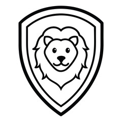 Lion Head in Shield Line Art Vector Illustration and Logo Outline Design