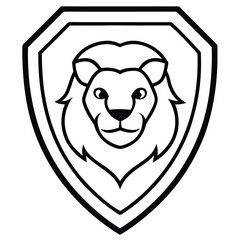 Lion Head in Shield Line Art Vector Illustration and Logo Outline Design