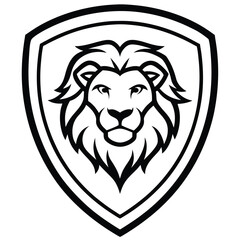 Lion Head in Shield Line Art Vector Illustration and Logo Outline Design