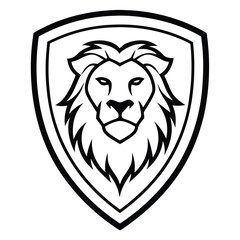 Lion Head in Shield Line Art Vector Illustration and Logo Outline Design
