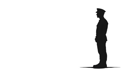 A simple silhouette of a soldier standing at attention, symbolizing discipline and duty. Soldier standing minimalist.


