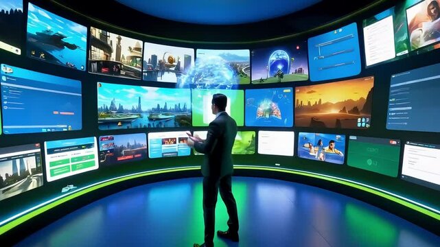 High-Tech Command Center with Immersive 360-Degree Screens