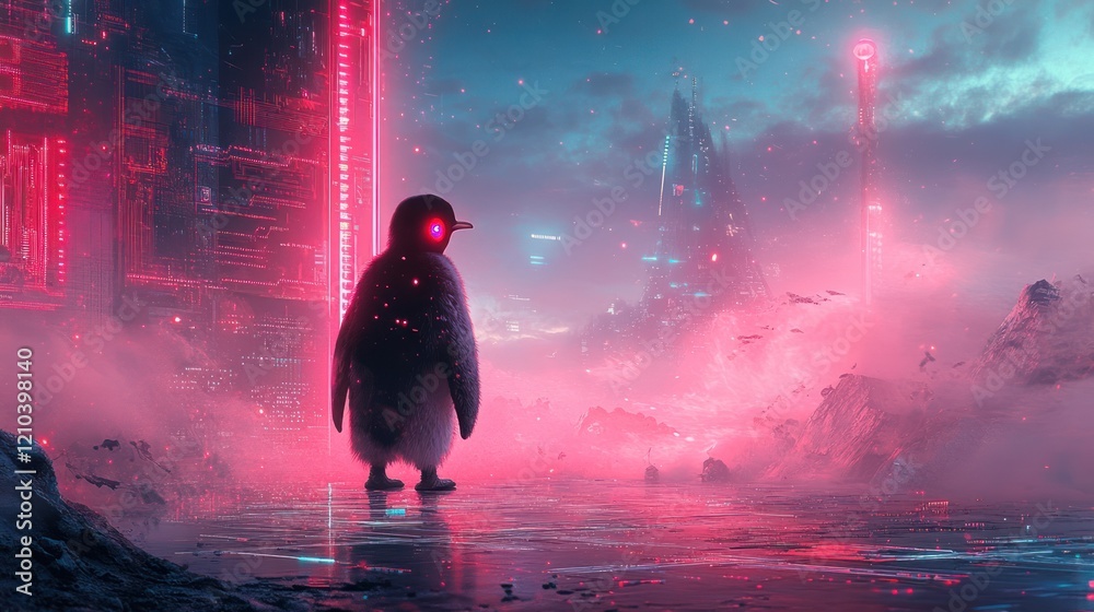 Fototapete illustrating the theme of open-source power, where tux, the linux penguin, is seamlessly embedded wi