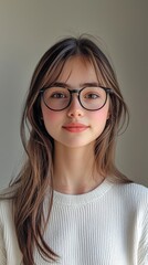 Fototapeta premium Young Woman with Glasses and Natural Beauty