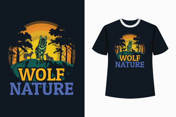 A graphic t-shirt featuring a wolf amidst waves and a sunset. Cartoon Style Howling Wolf Illustration Perfect for Print on Demand T Shirt Design