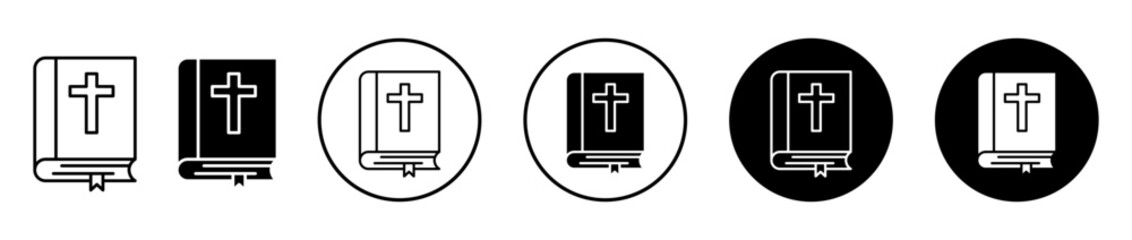 Bible icons set in black filled and stroke line style