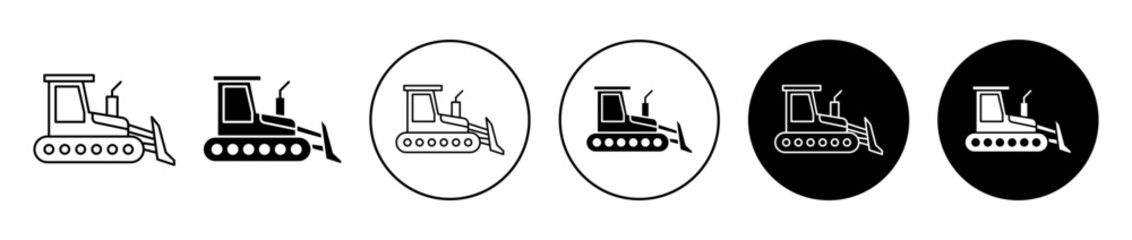 Bulldozer icons in black and blue set