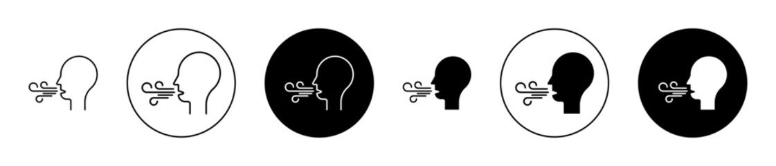 Breath icons set in black filled and stroke line style