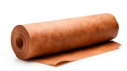 Brown Wrapping Paper Roll for Packaging and Crafting. Isolated on White with Texture for Reusing or Creating Sheets
