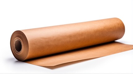Fototapeta premium Brown Wrapping Paper Roll with Textured Craft Finish, Isolated on White. Ideal for Wrapping or Reusing as Package Sheet