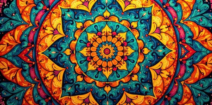Vibrant vintage mandala, Vedic shapes, ancient art texture, math, spiritual