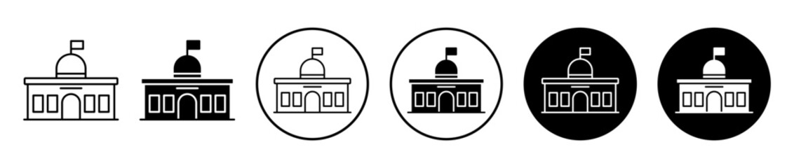City hall icons set in black filled and stroke line style