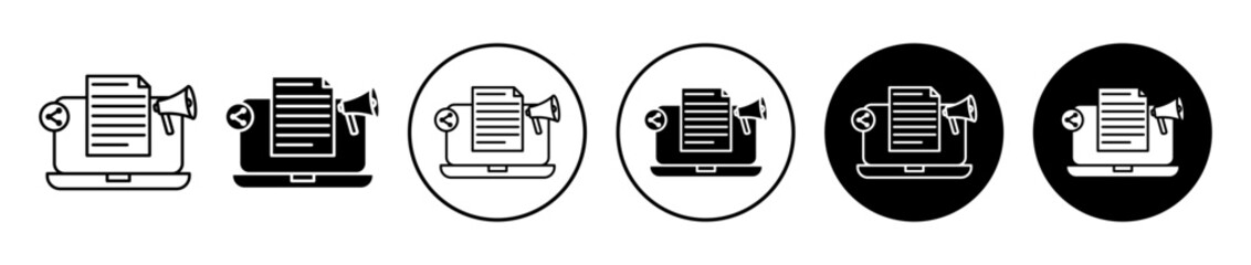 Content Marketing icons set in black filled and stroke line style