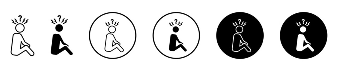 Depression icons set in black filled and stroke line style
