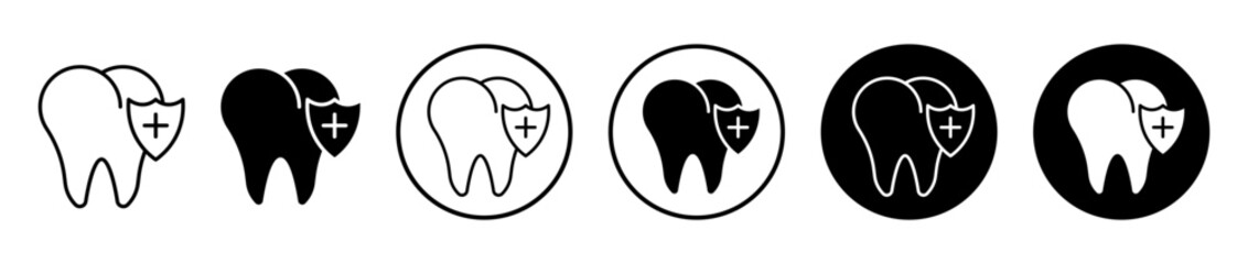 Dental insurance icons set in black filled and stroke line style