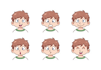 Collection of cartoon vector illustrations of boys with various expressions