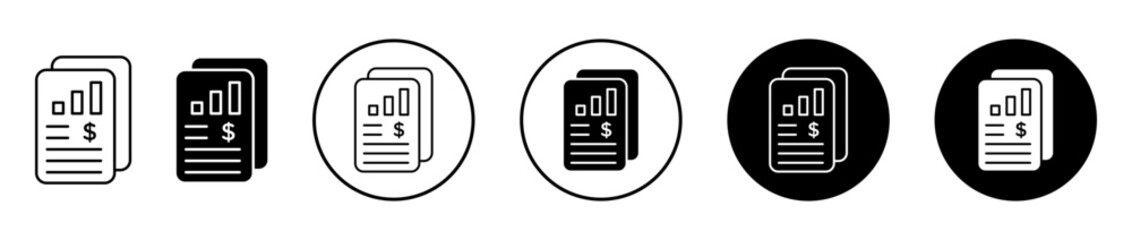 Income statement icons set in black filled and stroke line style