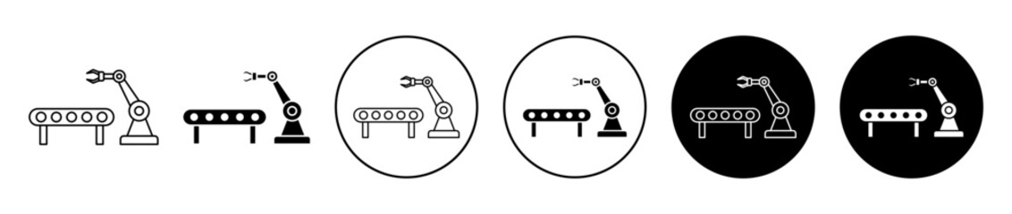 Industrial robot icons set in black filled and stroke line style