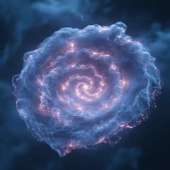 Ethereal Cosmic Swirl with Glowing Particles in Dark Background